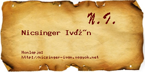 Nicsinger Iván névjegykártya